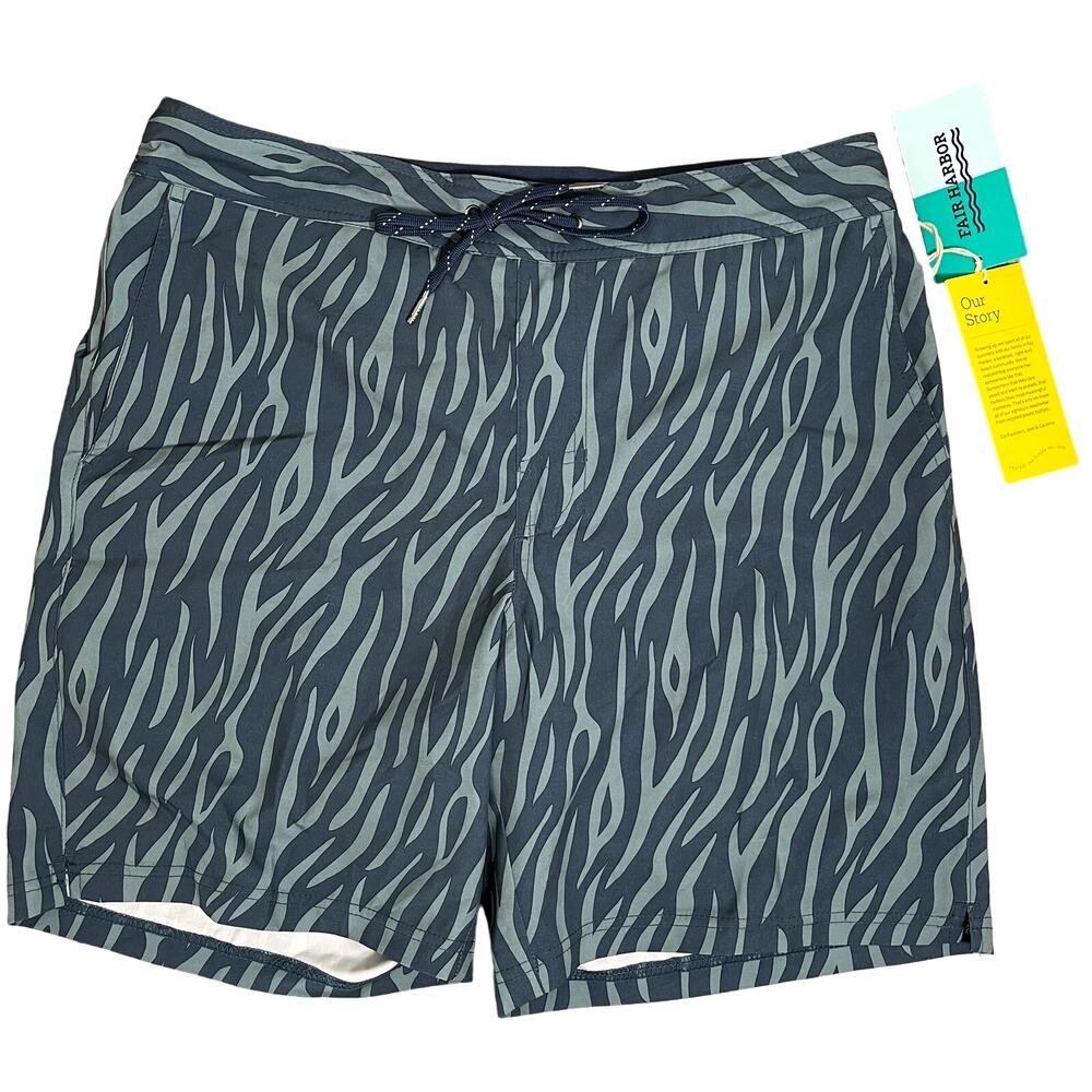 Fair Harbor Mens The Ozone 8" Swim Trunks Hybrid Dark Denim Tiger Large - $72
